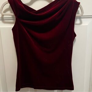 WHBM NWT XXS Off One Shoulder Velvet Burgundy Top